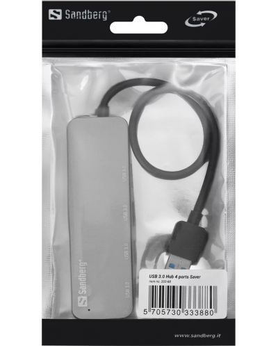 USB хъб Sandberg - SAVER, USB 3.0 Hub, 4 порта, USB-A, сребрист - 2