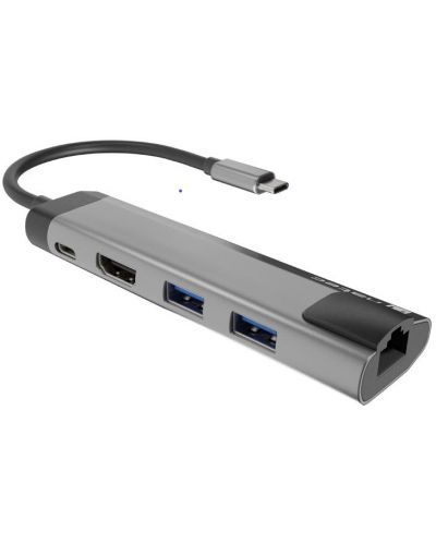USB хъб Natec - Fowler Go, 5 порта, USB-C, сив - 2
