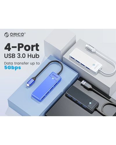 USB хъб Orico - PAPW4A-C3-015-BK, 4 порта, USB3.0, черен - 8