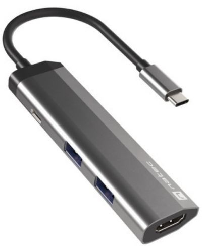 USB хъб Natec - Fowler Slim, 4 порта, USB-C, сив - 2