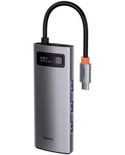 USB хъб Baseus - Metal Gleam, 5 порта, USB-C, сив - 1