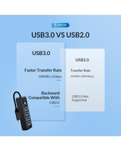  USB хъб Orico - PWC2U-C3-015-BK, 3 порта, USB3.0/C, черен - 3