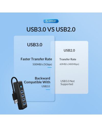 USB хъб Orico - PW4U-U3-015-BK, 4 порта, USB-A, черен - 6