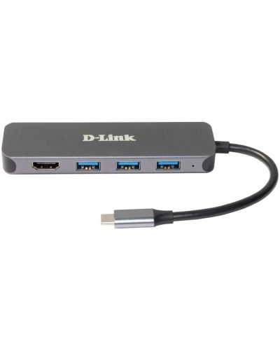 USB хъб D-Link - DUB-2333, 5 в 1, USB-C, сив - 2