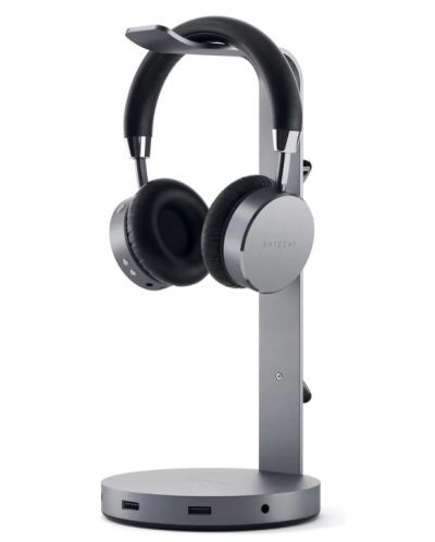 USB Хъб Satechi - Aluminum Headphone Stand, 4 порта, сив - 1