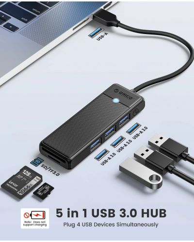 USB хъб Orico - PAPW3AT-U3-015-WH, 3 порта/SD/TF, USB-A, бял - 2