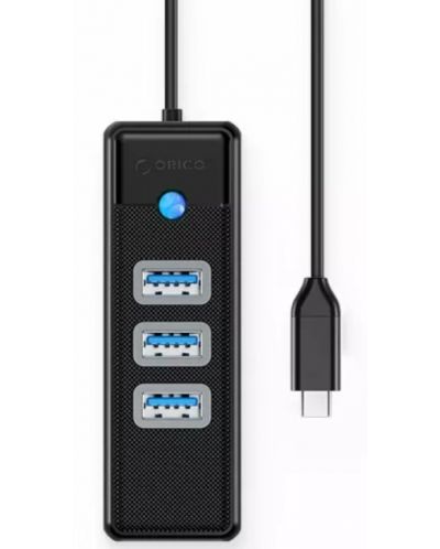 USB хъб Orico - PW3UR-C3-015-BK-EP, 4 порта, USB-C, черен - 1