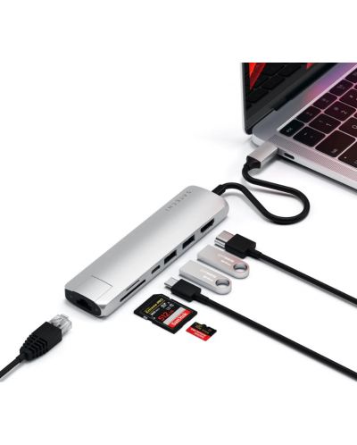 USB хъб Satechi - Aluminium Slim Multiport, 7 порта, USB-C, сребрист - 4