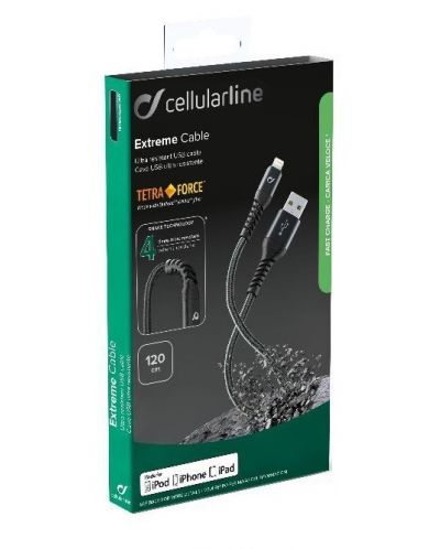 Кабел Cellularline - Tetra Force, USB-A/Lightning, 1.2 m, черен - 3
