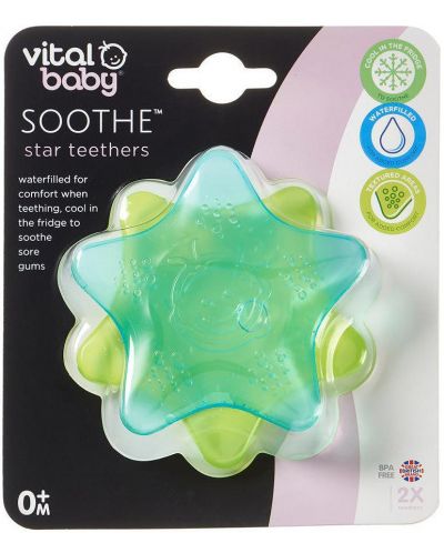 Успокояващи гризалки с охлаждащ ефект Vital Baby - Звезди, 2 броя, синя и зелена - 4