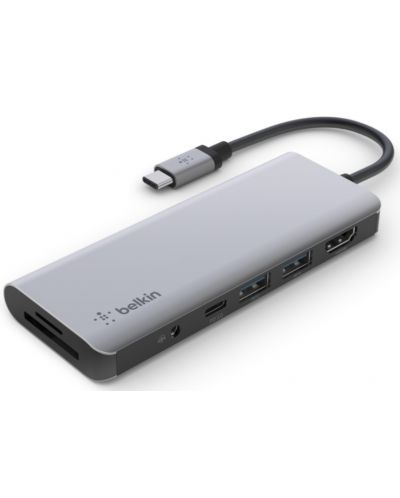 USB хъб Belkin - Connect, 7 порта, USB-C, сив - 2