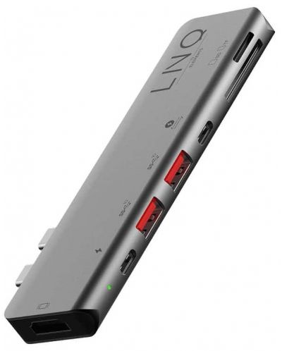 USB хъб LINQ - 7 в 2 TB Pro, 7 порта, MacBook, USB-C, сив - 1