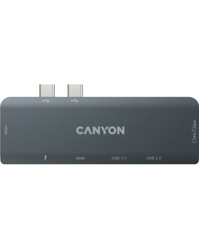 USB хъб Canyon - DS-05B, 7 в 1, USB-C, сив - 2