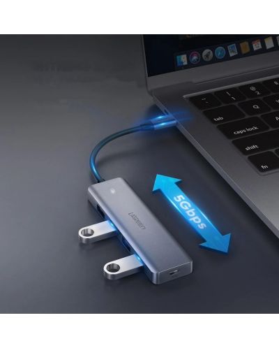 USB хъб Ugreen - CМ219, 4x USB 3.0, USB-C, сив - 2