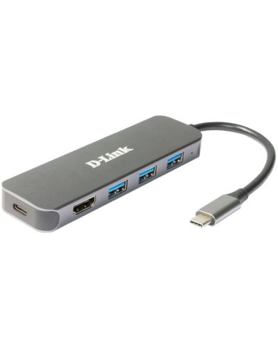 USB хъб D-Link - DUB-2333, 5 в 1, USB-C, сив - 1
