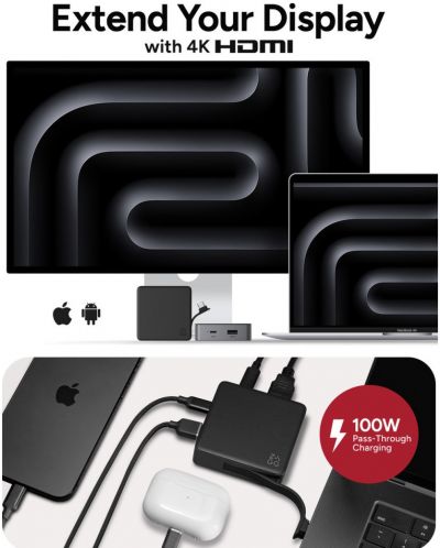 USB хъб ZAGG - Accessory 4 Pro Hub, 4 порта, USB-C, Grey Black - 7