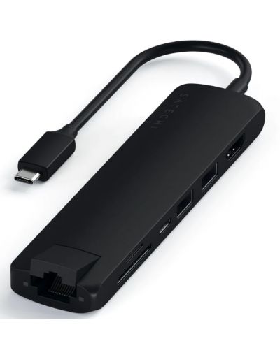 USB хъб Satechi - Aluminium Slim Multiport, 7 порта, USB-C, черен - 2