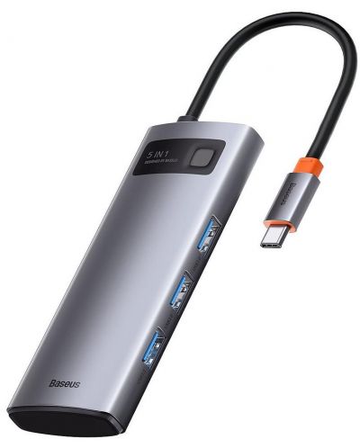 USB хъб Baseus - Metal Gleam, 5 порта, USB-C, сив - 2