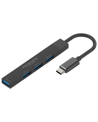 USB хъб ProMate - LiteHub-4, 4 порта, черен - 1