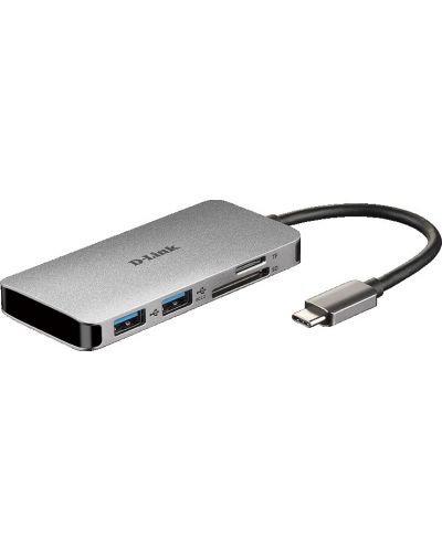 USB хъб D-Link - DUB-M610, 6-в-1, USB-C, сив - 1