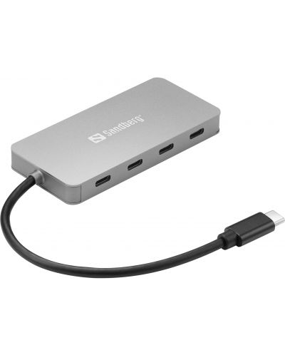 USB хъб Sandberg - 4 порта, USB-C, сив - 1