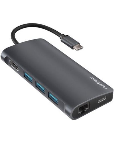 USB хъб Natec - Fowler 2, 8 порта, USB-C, черен - 1