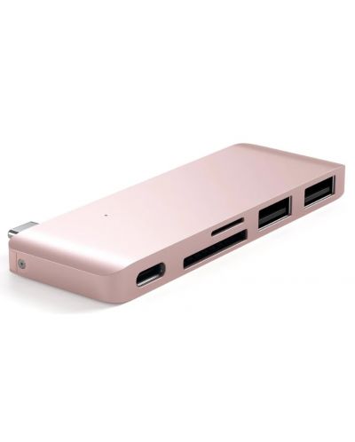 USB хъб Satechi - Aluminium Passthrough, 5 порта, USB-C, Rose Gold - 1