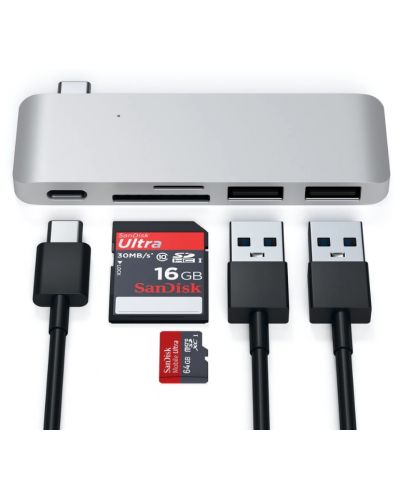 USB Хъб Satechi - Aluminium Passthrough, 5 порта, USB-C, сребрист - 5