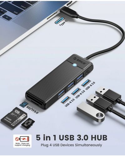 USB хъб Orico - PAPW3AT-C3-015-BK, 3 порта/SD/TF, USB-C, черен - 2