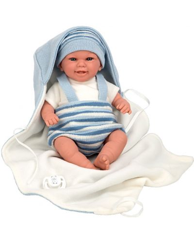 Усмихната кукла-бебе Arias - В синьо облекло, реално тегло, 35 cm - 2