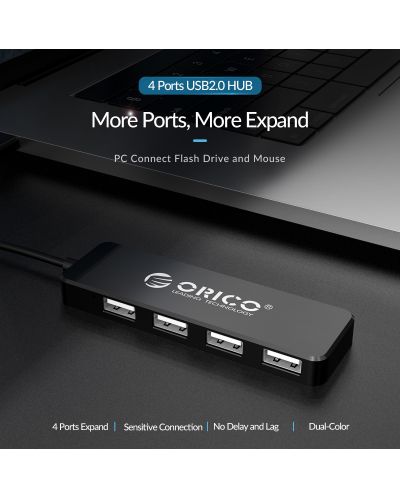 USB хъб Orico - FL01-BK, 4 порта, USB2.0, черен - 6