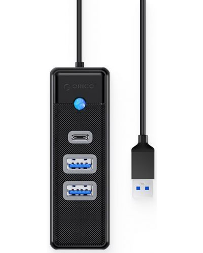 USB хъб Orico - PWC2U-U3-015-BK, 3 порта, USB3.0/C, черен - 1