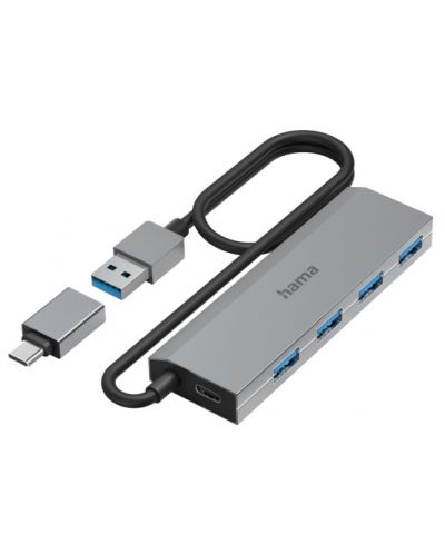 USB хъб Hama - 200138, 5 порта, сребрист - 1
