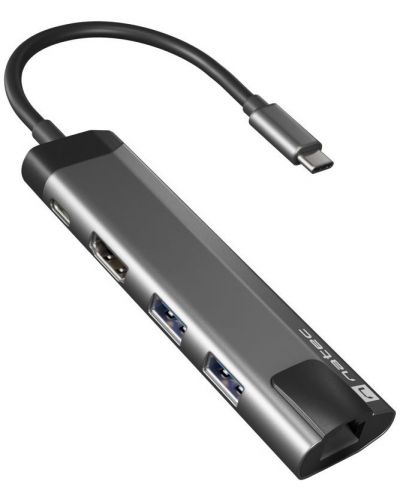 USB хъб Natec - Fowler Go, 5 порта, USB-C, сив - 1