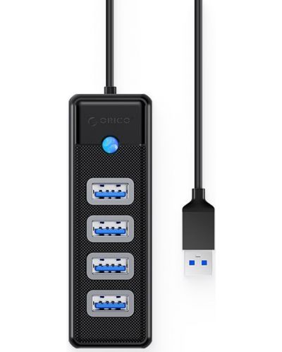 USB хъб Orico - PW4U-U3-015-BK, 4 порта, USB-A, черен - 1