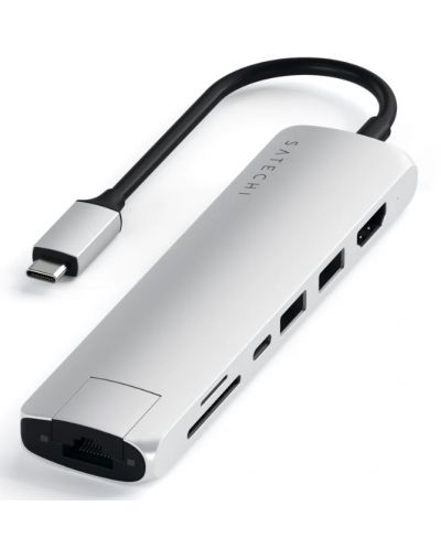 USB хъб Satechi - Aluminium Slim Multiport, 7 порта, USB-C, сребрист - 6