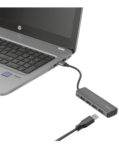 USB хъб Trust - Halyx, 4 порта, USB-A, сив - 2