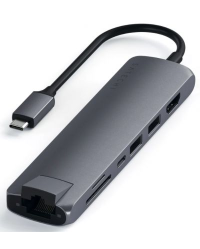 USB хъб Satechi - Aluminium Slim Multiport, 7 порта, USB-C, сив - 2
