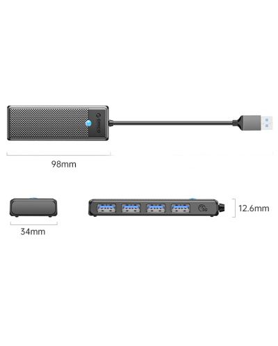  USB хъб Orico - PAPW4A-U3-015-BK-EP, 4 порта, USB-А, черен - 2