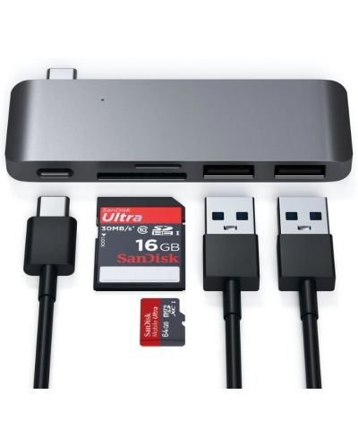 USB хъб Satechi - Aluminium Passthrough, 5 порта, USB-C, сив - 5