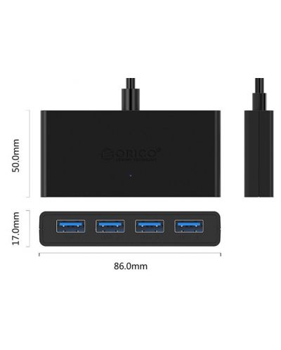 USB хъб Orico - G11-H4-U3-03-BK, 4 порта, micro USB, черен - 3