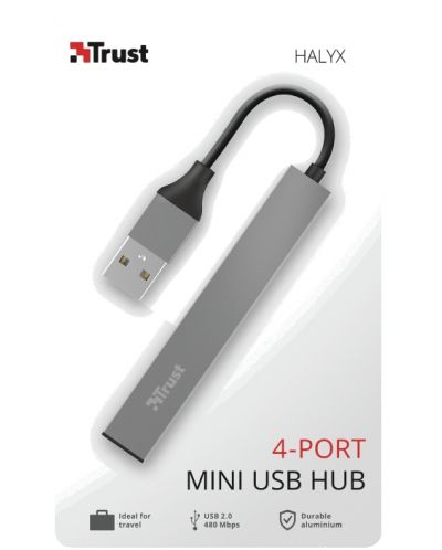 USB хъб Trust - Halyx Mini, 4-порта, USB-A, сив - 7