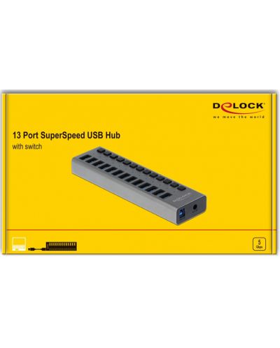 USB хъб Delock - 63738, 13 порта, USB3.0, сив - 3