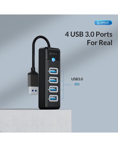 USB хъб Orico - PW4U-U3-015-BK, 4 порта, USB-A, черен - 7