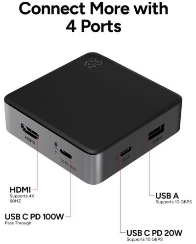 USB хъб ZAGG - Accessory 4 Pro Hub, 4 порта, USB-C, Grey Black - 5