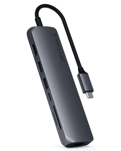 USB хъб Satechi - Aluminium Slim Multiport, 7 порта, USB-C, сив - 1