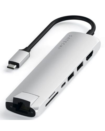 USB хъб Satechi - Aluminium Slim Multiport, 7 порта, USB-C, сребрист - 2