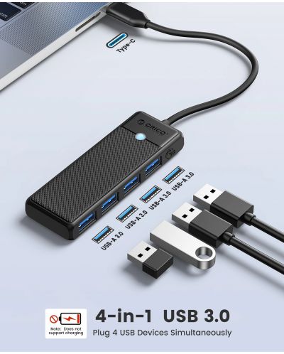 USB хъб Orico - PAPW4A-C3-015-BK, 4 порта, USB3.0, черен - 2