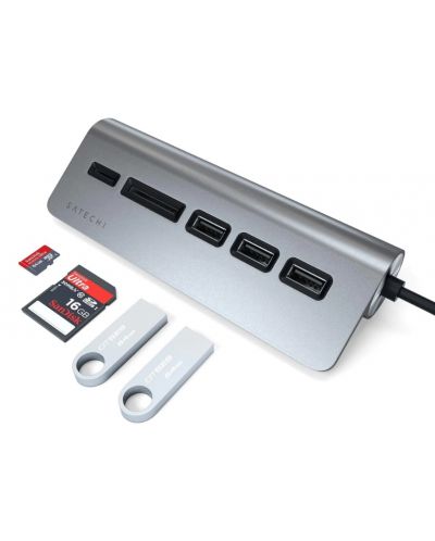 USB хъб Satechi - Aluminium, 5 порта, USB-C, сив - 4