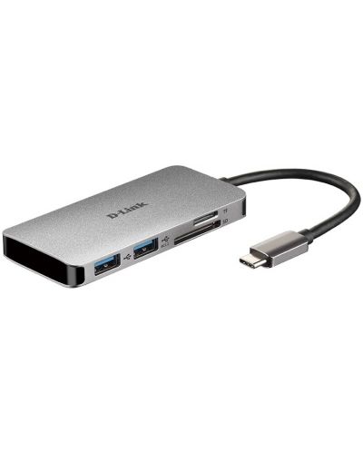 USB хъб D-Link - DUB-M610, 6 в 1, USB-C, сив - 1